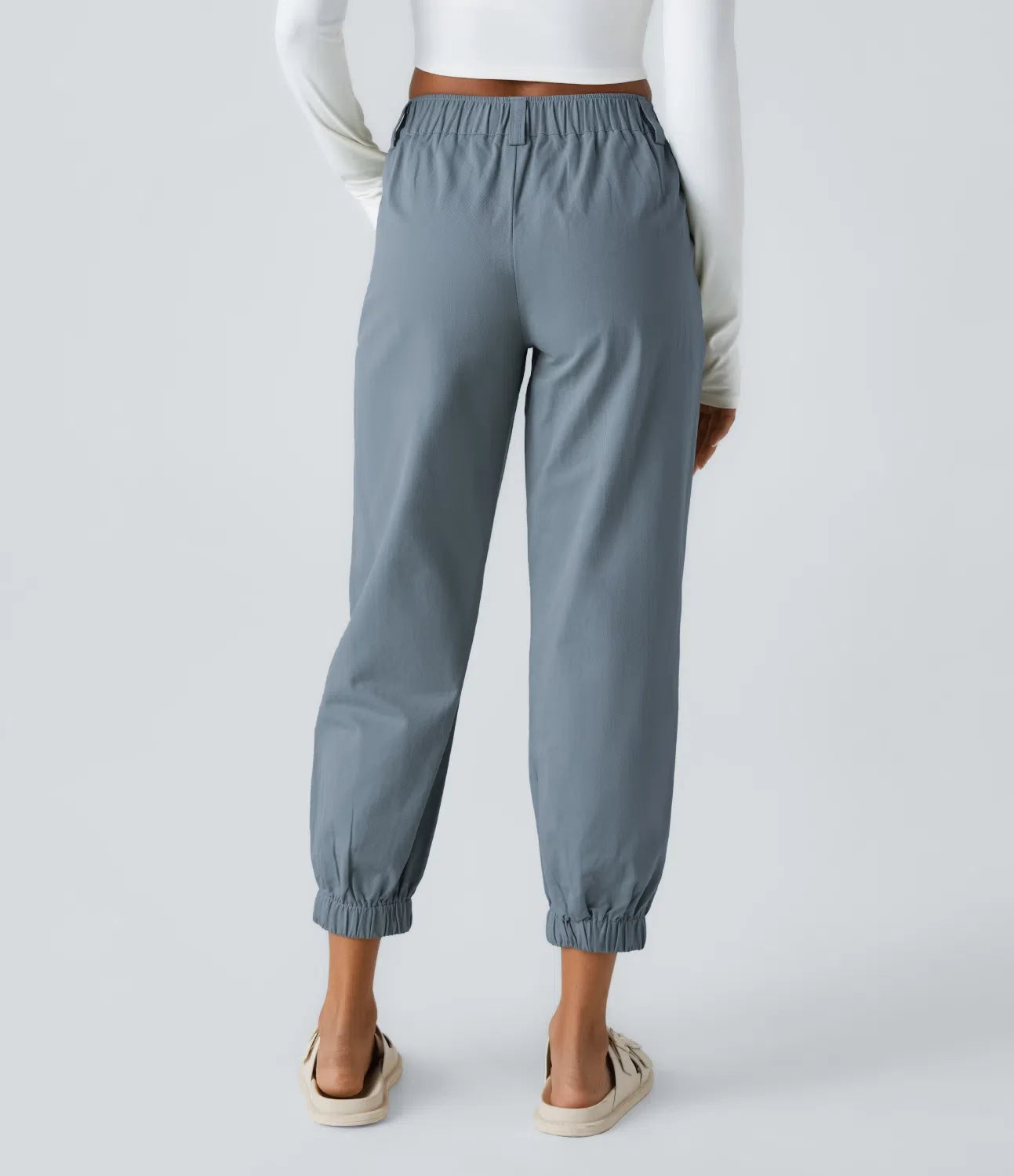 Mid Rise Button Zipper Side Pocket Casual Cotton Joggers