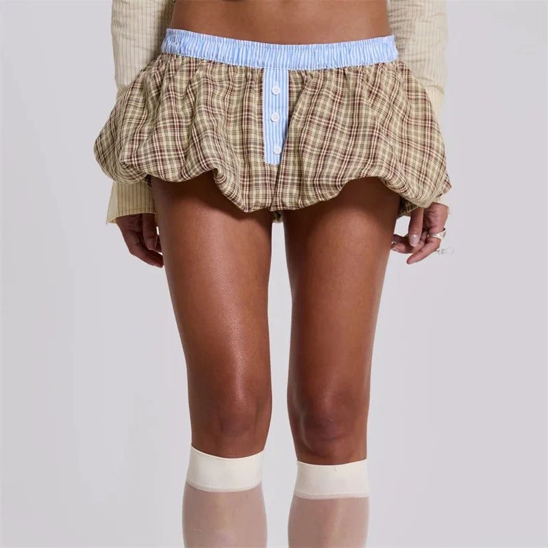 Check Boxer Puffball Skirt