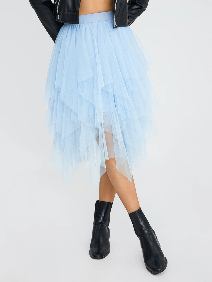 Blue Elegant Elastic Tulle Skirt