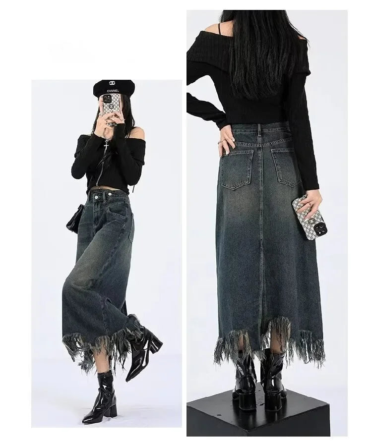 Elegant High-waisted Fringe Skirt