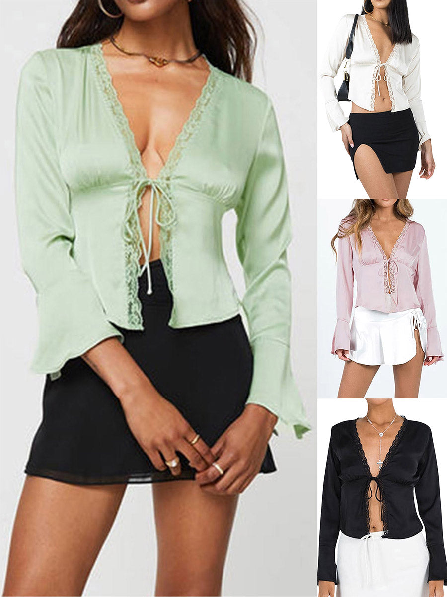Long Sleeve Tie Front Top