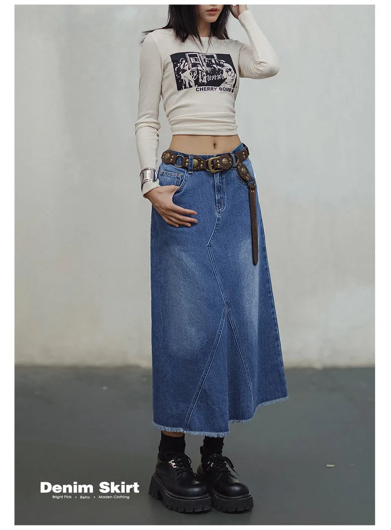 Blue Asymmetrical Denim Skirt