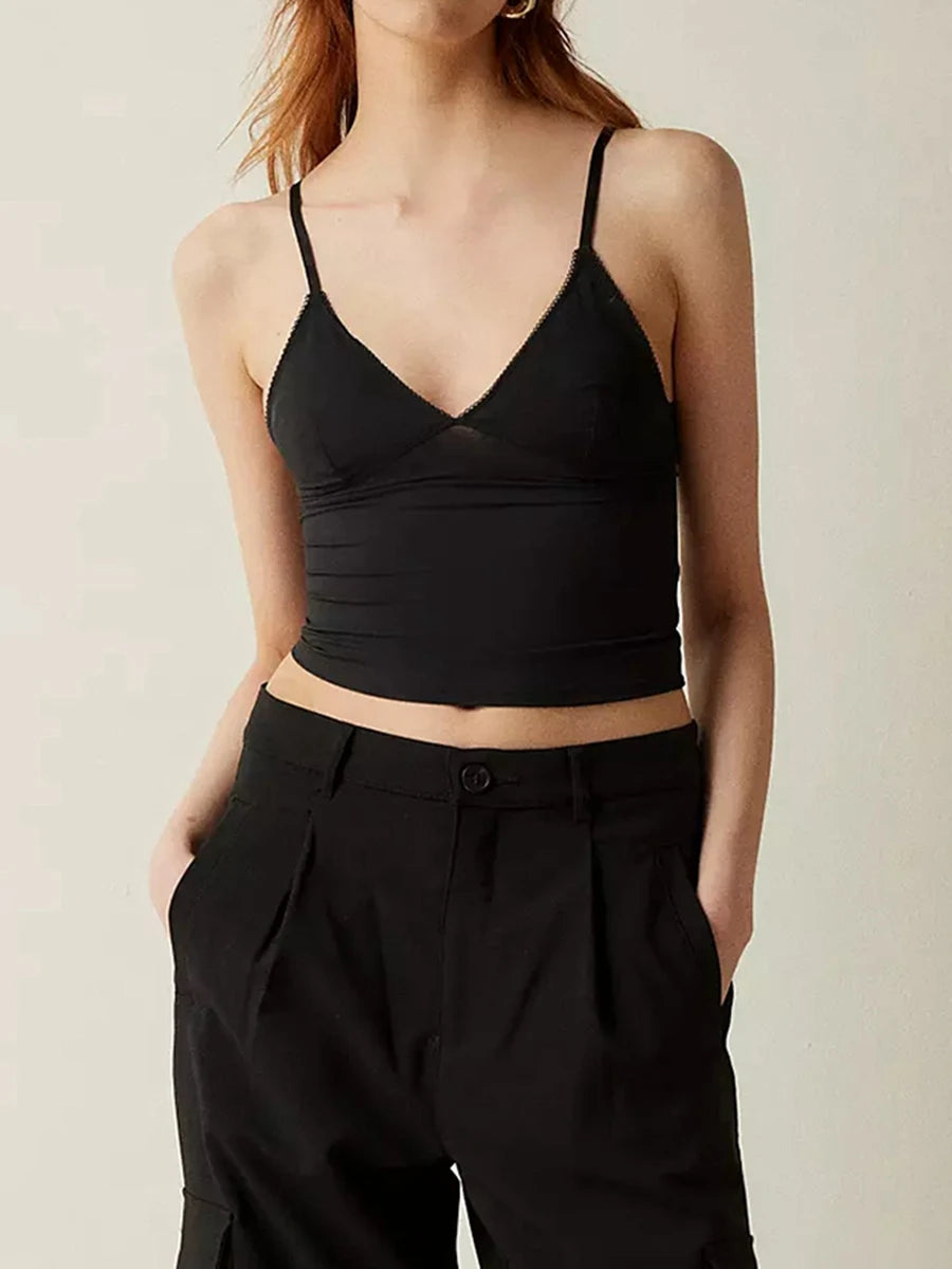 Cropped Lace Deep V-Neck Top