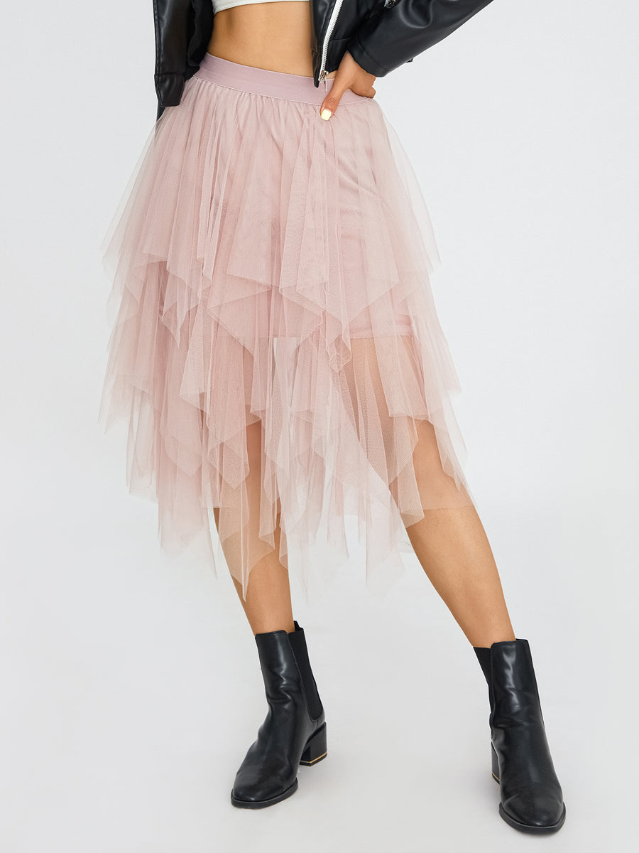 Blue Elegant Elastic Tulle Skirt