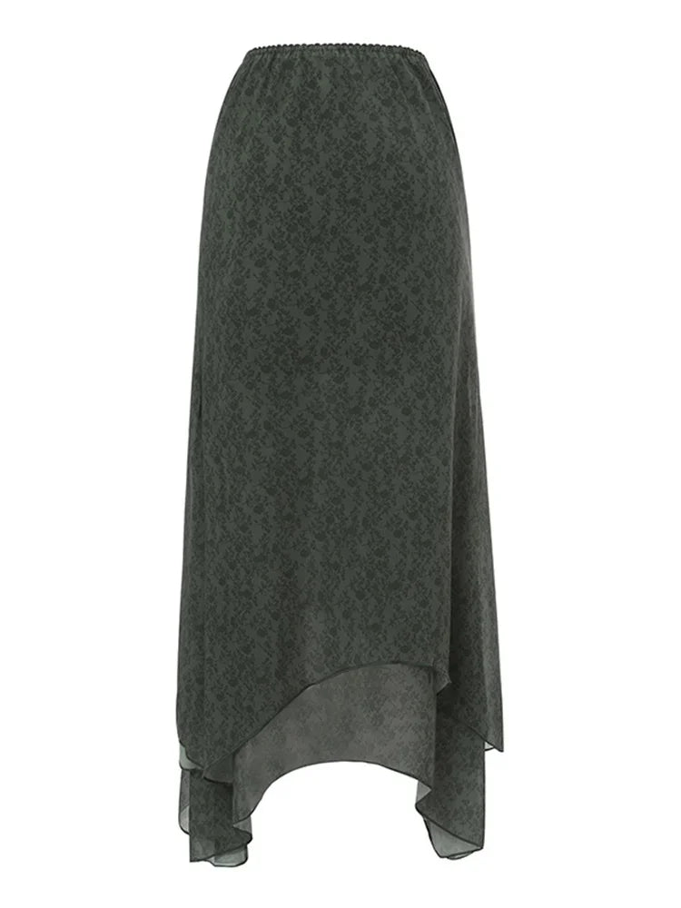 Irregular Floral Print Midi Skirt