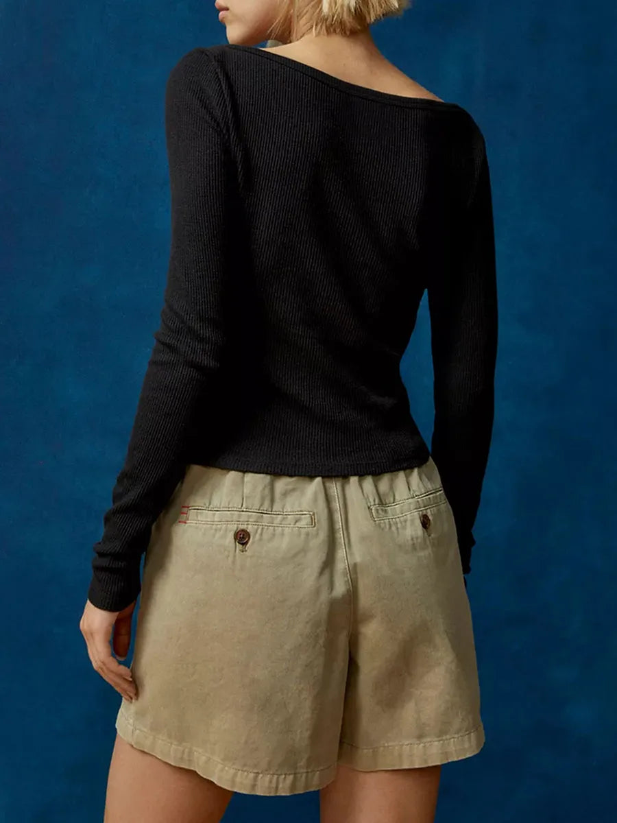 Ribbed Crewneck Long Sleeve Top