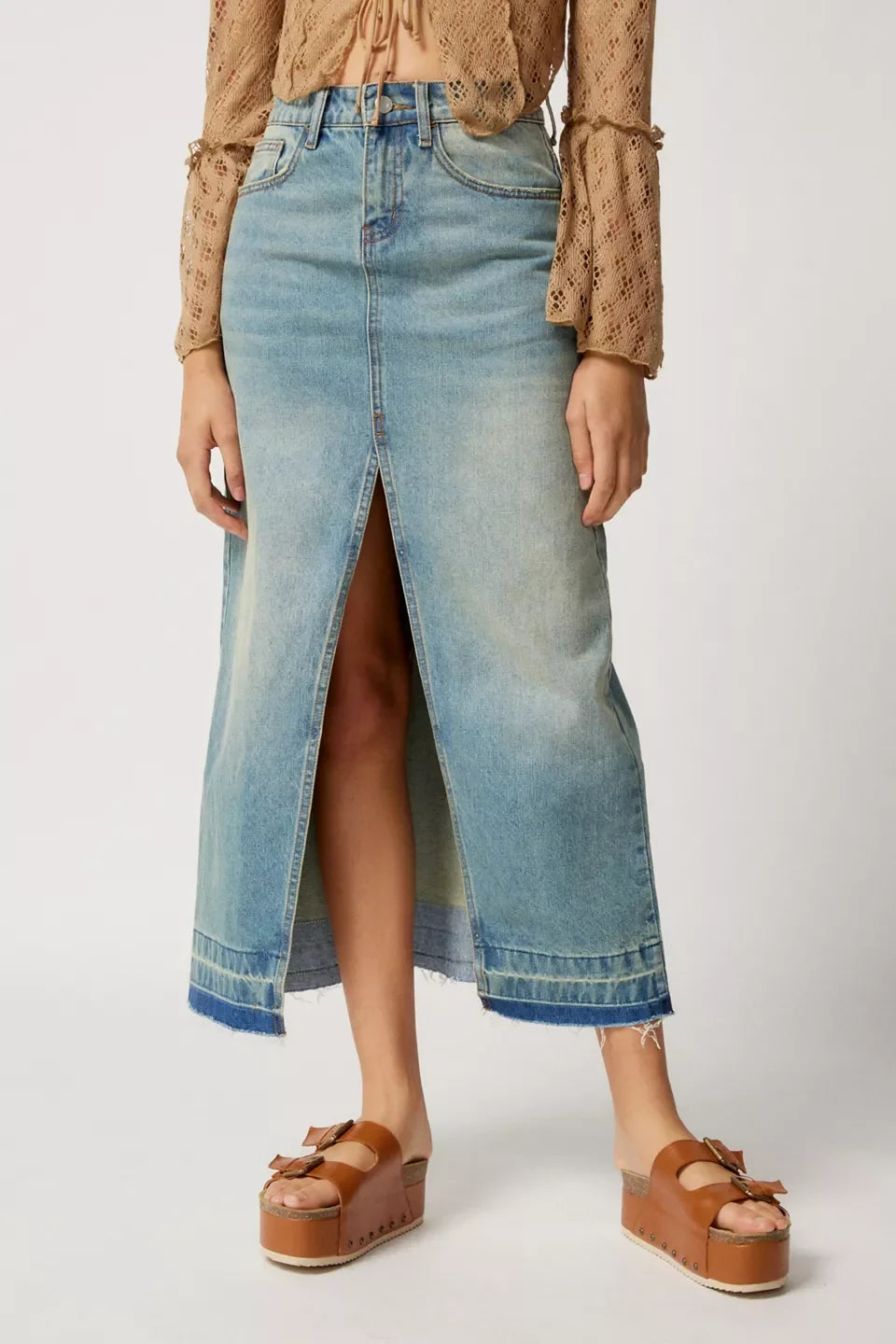 Serena Slit Denim Maxi Skirt