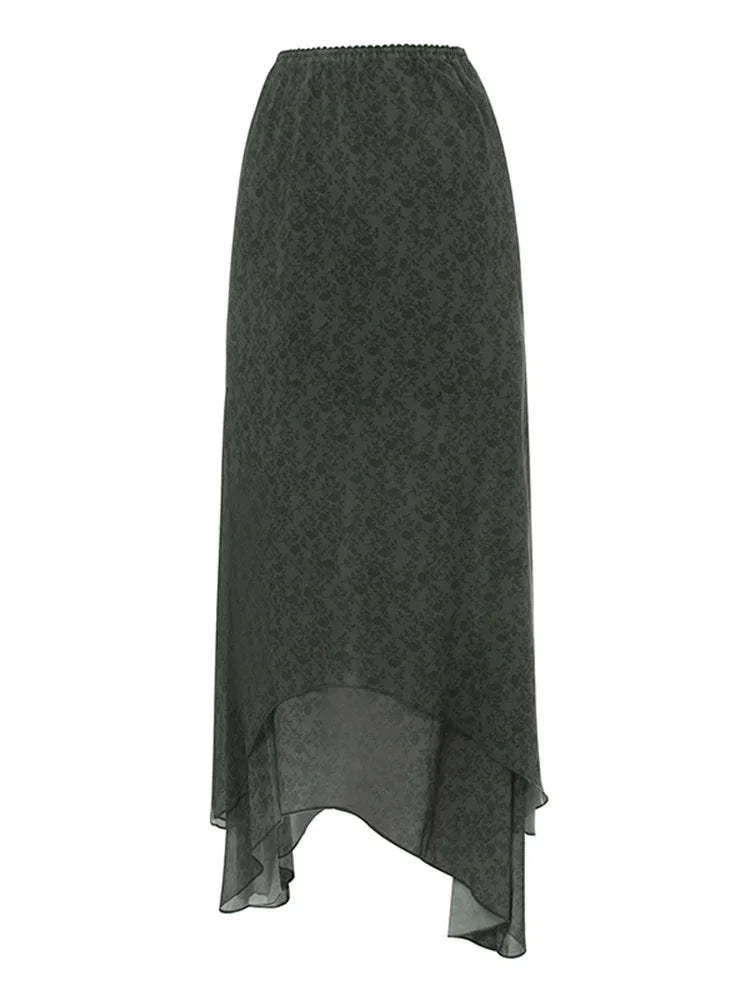 Irregular Floral Print Midi Skirt
