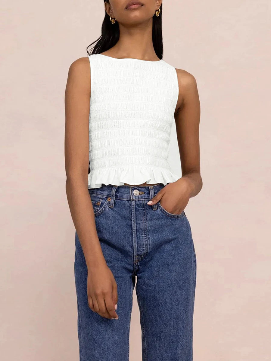 Smocked Vest crop Tank Top
