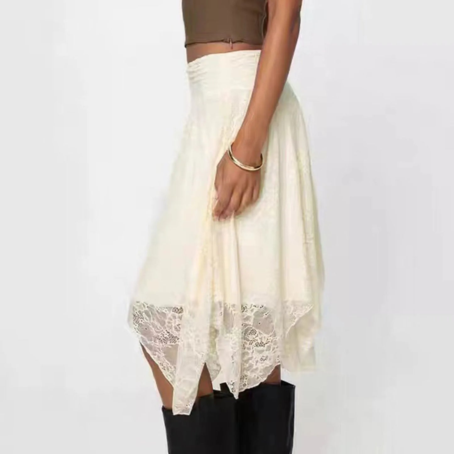 Serena Asymmetric Lace Midi Skirt