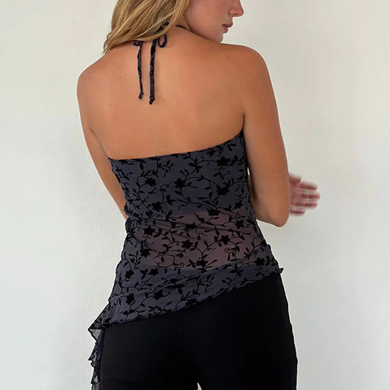 Floral Y Neck Halter Top