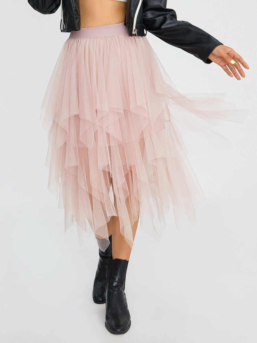 Blue Elegant Elastic Tulle Skirt