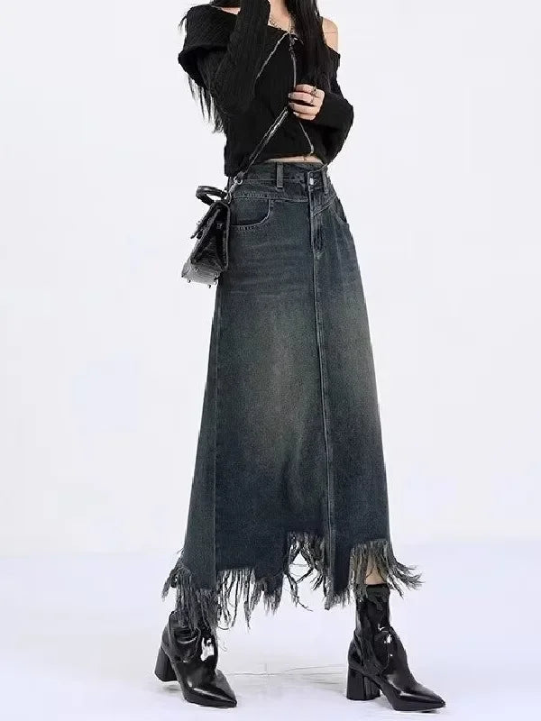 Elegant High-waisted Fringe Skirt