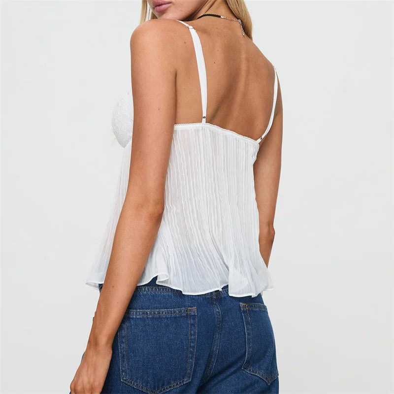 Soft Ruched Lace Camisole Top