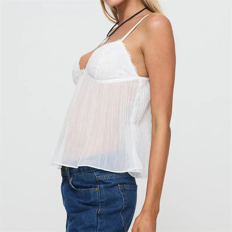 Soft Ruched Lace Camisole Top