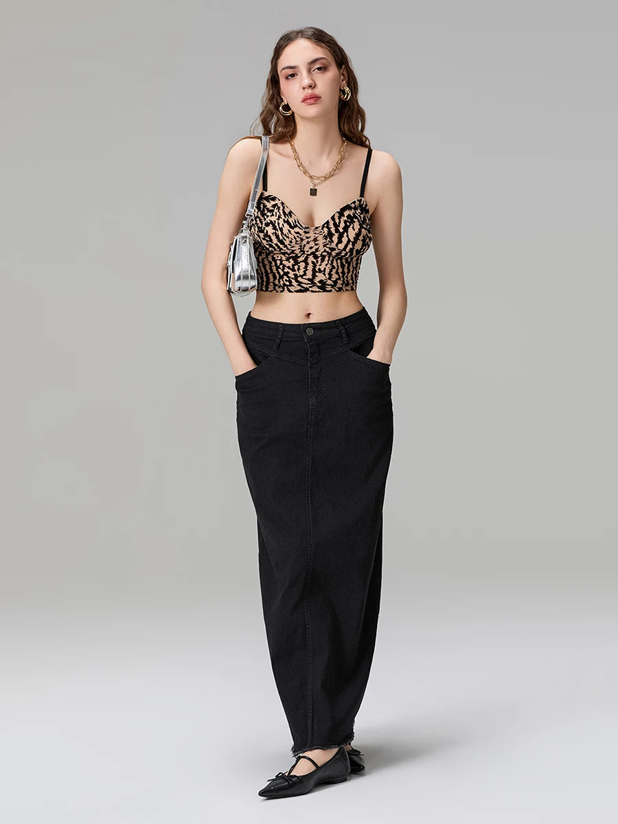 Back-Slit Maxi Jean Skirt
