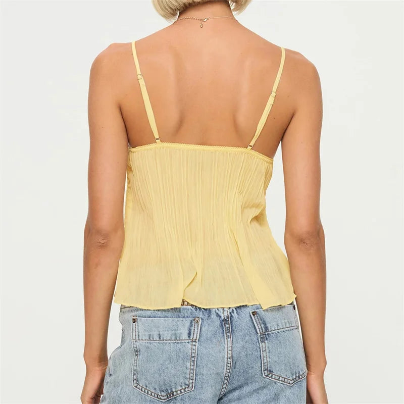 Soft Ruched Lace Camisole Top
