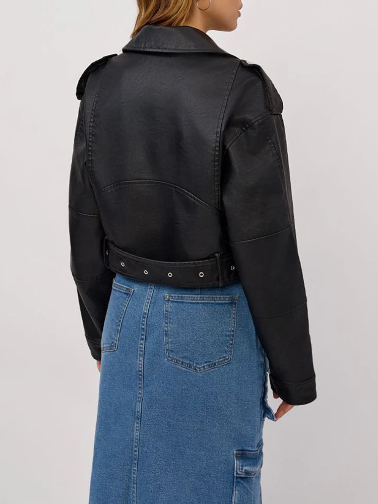 Faux Leather Jacket With Shearling Lining