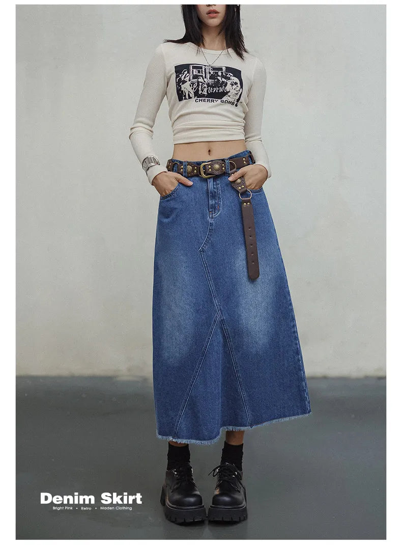 Blue Asymmetrical Denim Skirt