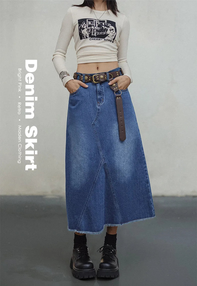 Blue Asymmetrical Denim Skirt