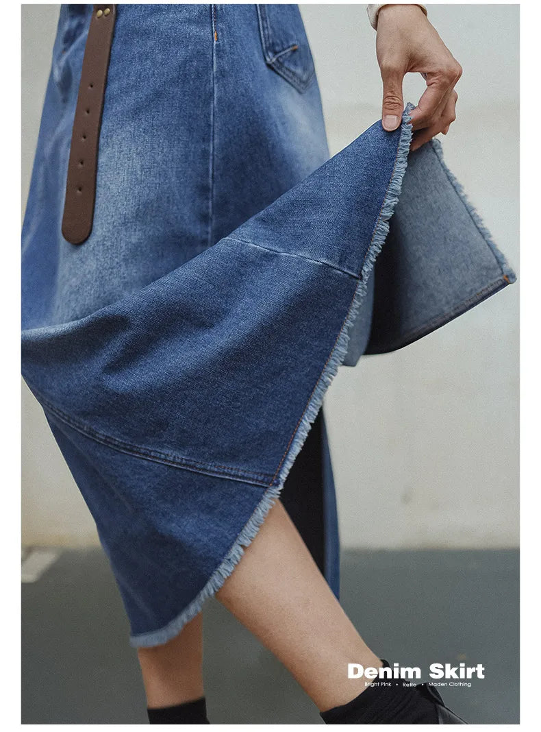 Blue Asymmetrical Denim Skirt