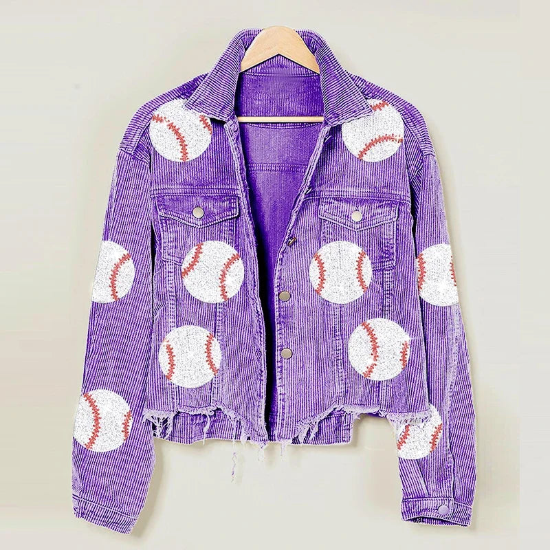 Baseball Corduroy Sequin Bomber Jacket