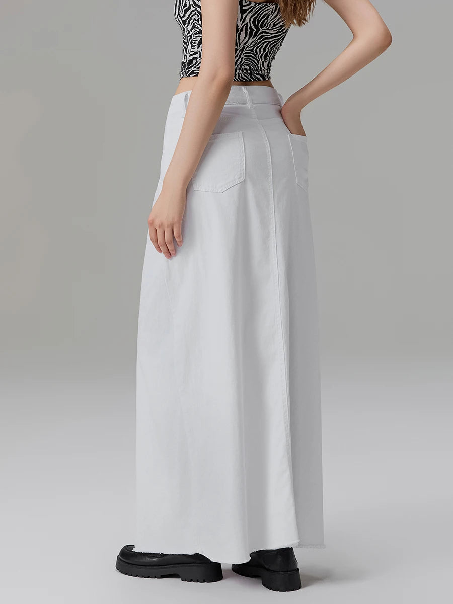 Back-Slit Maxi Jean Skirt