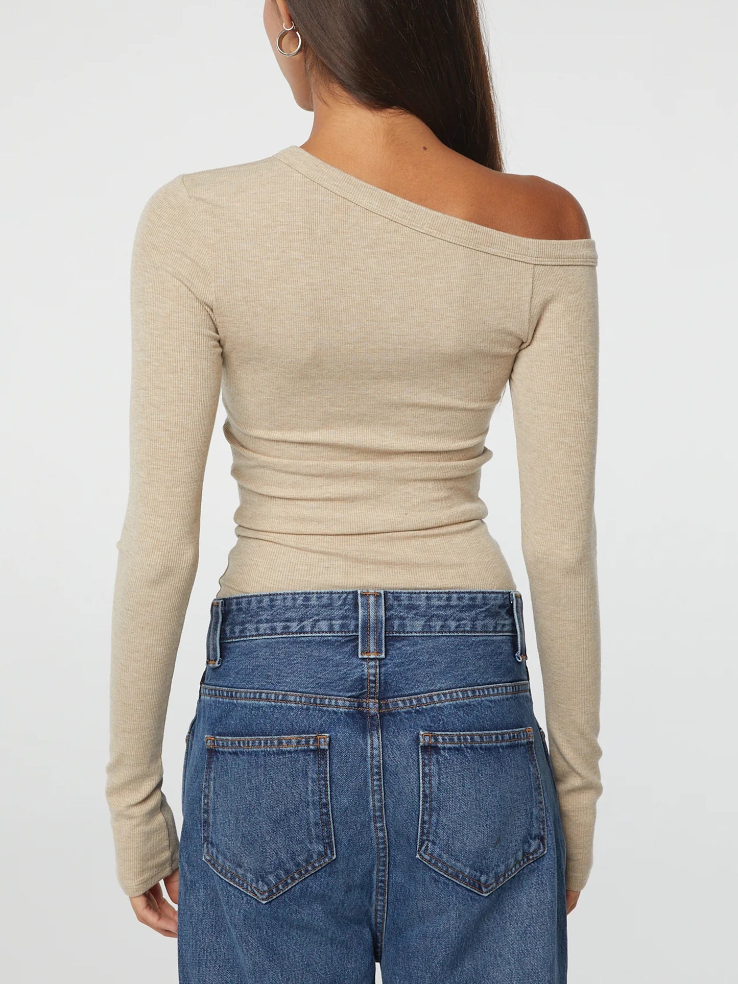 One Shoulder Long Sleeve Button Down Crop Top