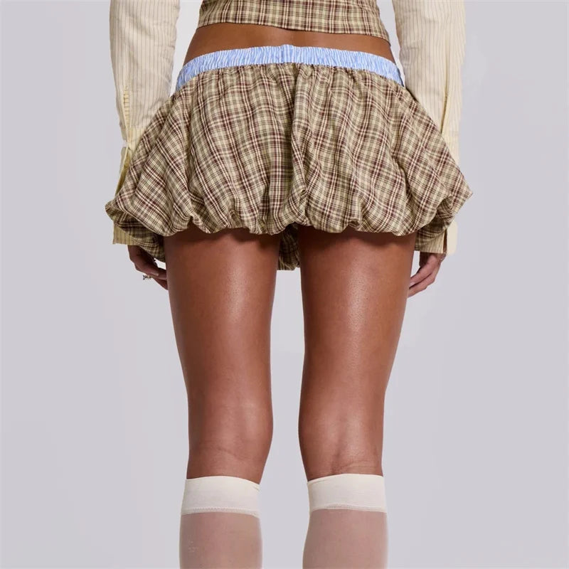Check Boxer Puffball Skirt
