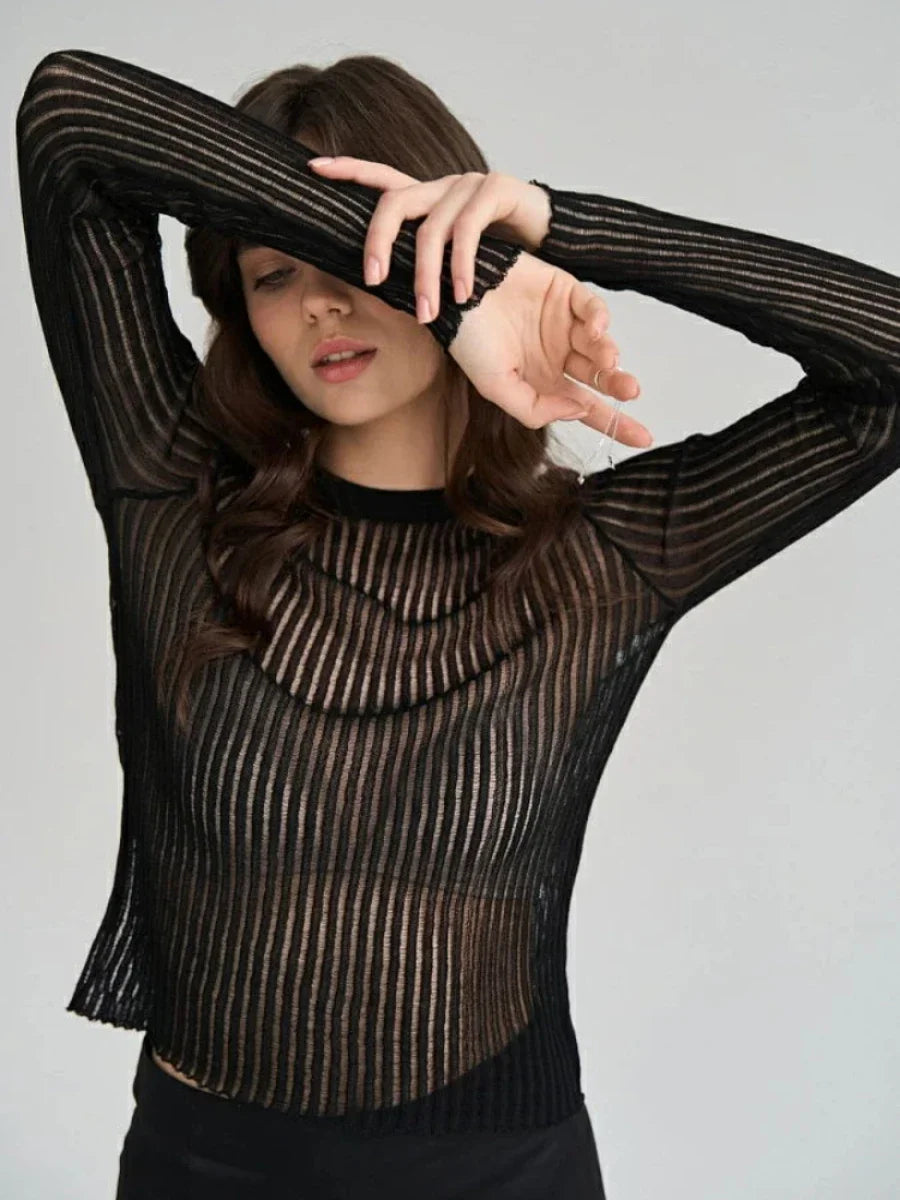 Long Sleeve triped See Through top