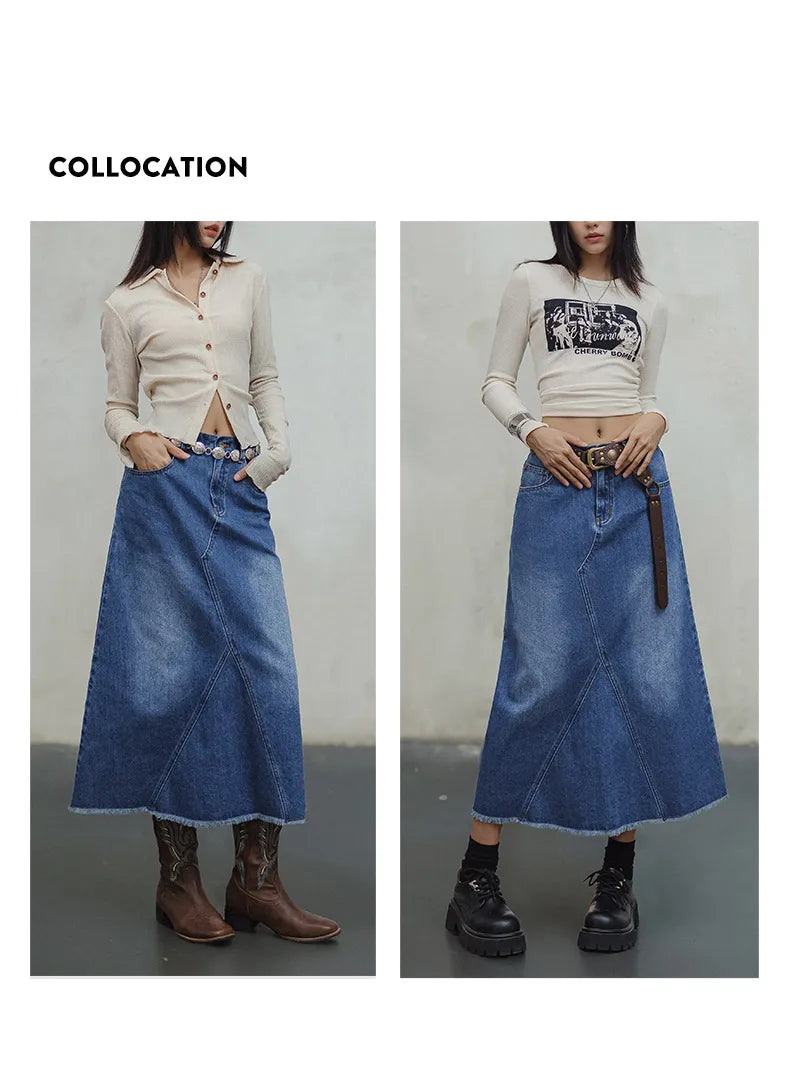 Blue Asymmetrical Denim Skirt