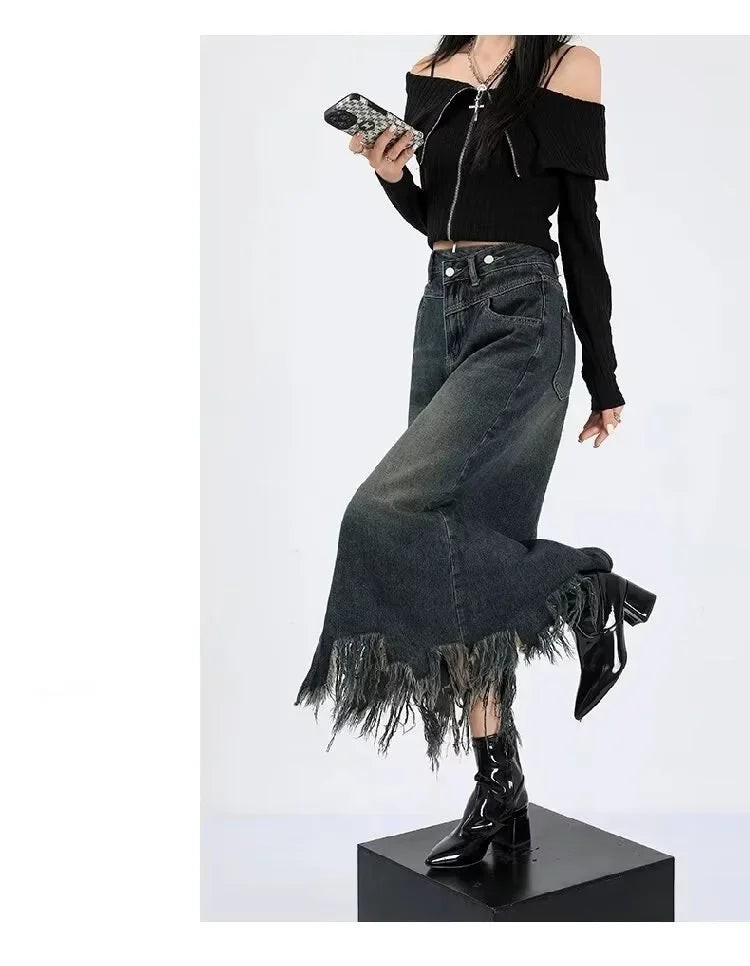 Elegant High-waisted Fringe Skirt