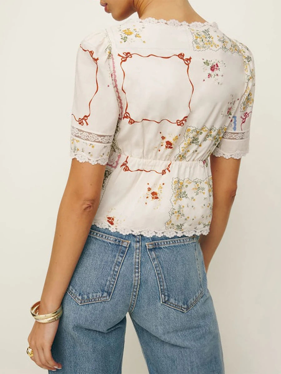 Serena Long-Sleeve Lace Peplum Top