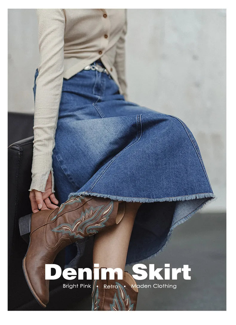 Blue Asymmetrical Denim Skirt