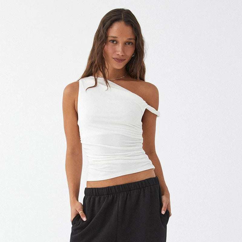 Ruched Asymmetrical Off-The-Shoulder top