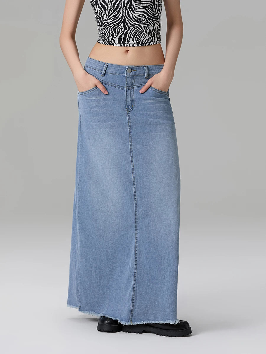 Back-Slit Maxi Jean Skirt