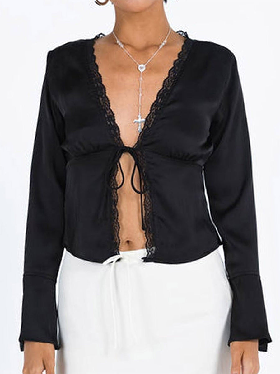 Long Sleeve Tie Front Top