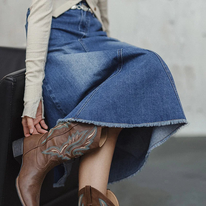 Blue Asymmetrical Denim Skirt