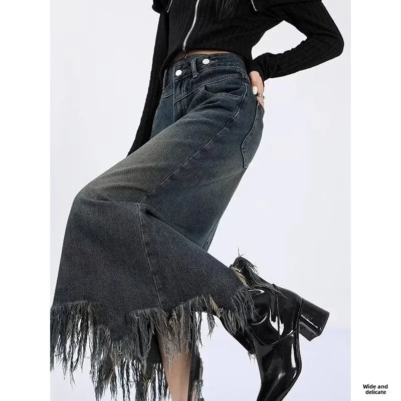 Elegant High-waisted Fringe Skirt