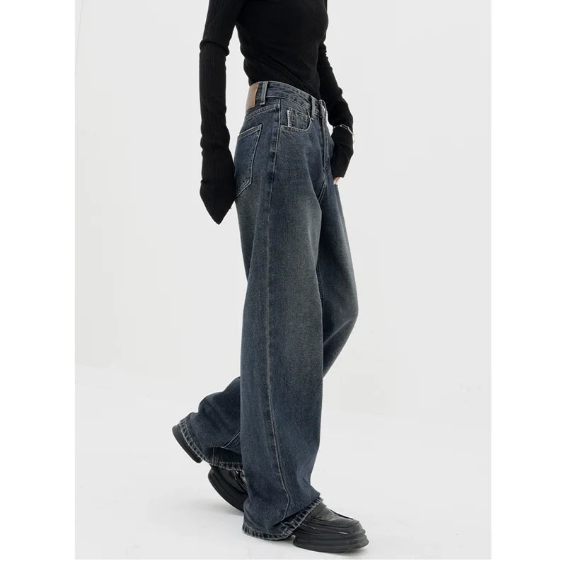 Dark Blue High-Waisted Wide-Leg Jean