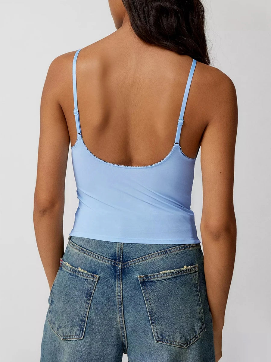Cropped Lace Deep V-Neck Top