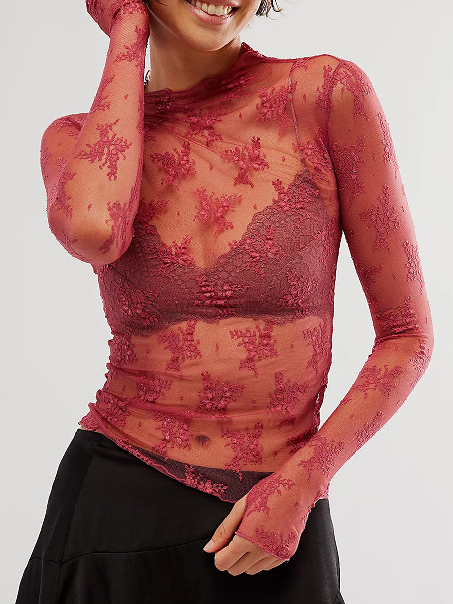 Lace Boatneck Long Sleeve Top
