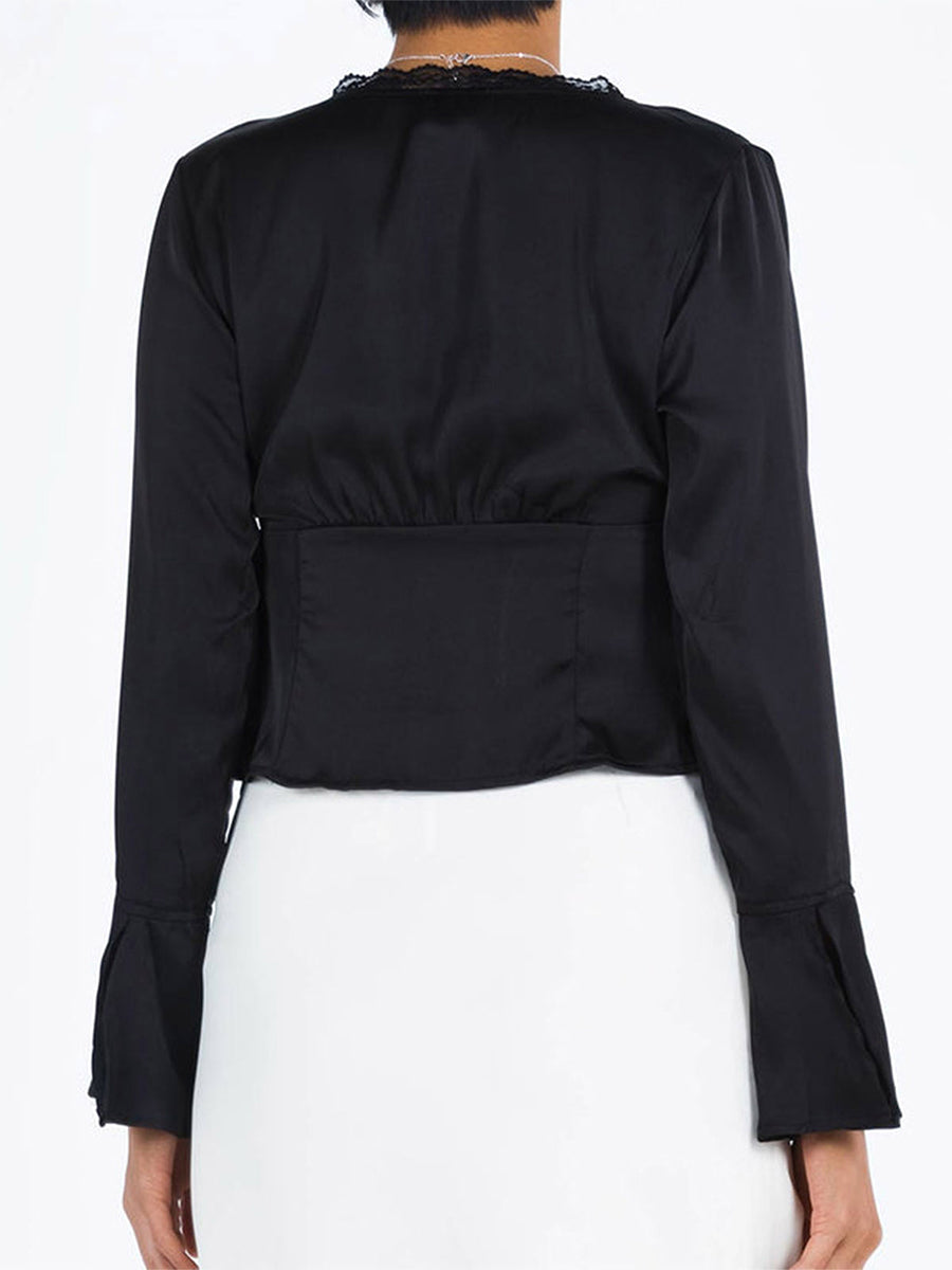 Long Sleeve Tie Front Top