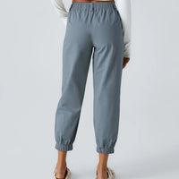 Mid Rise Button Zipper Side Pocket Casual Cotton Joggers