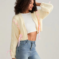 Pink Ribbons Knitted Cardigan Sweater