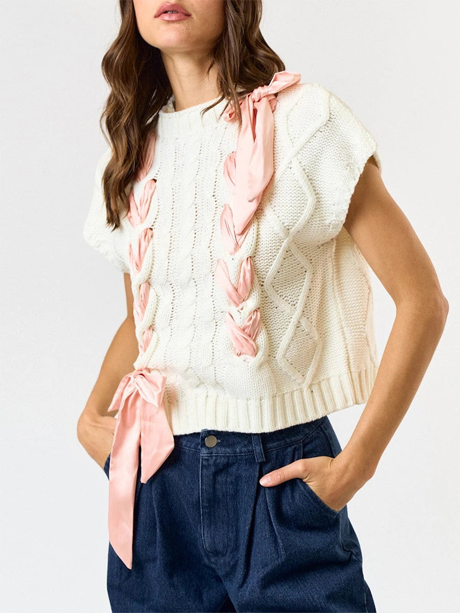 Sleeveless Solid Tie Front Knitted Vest