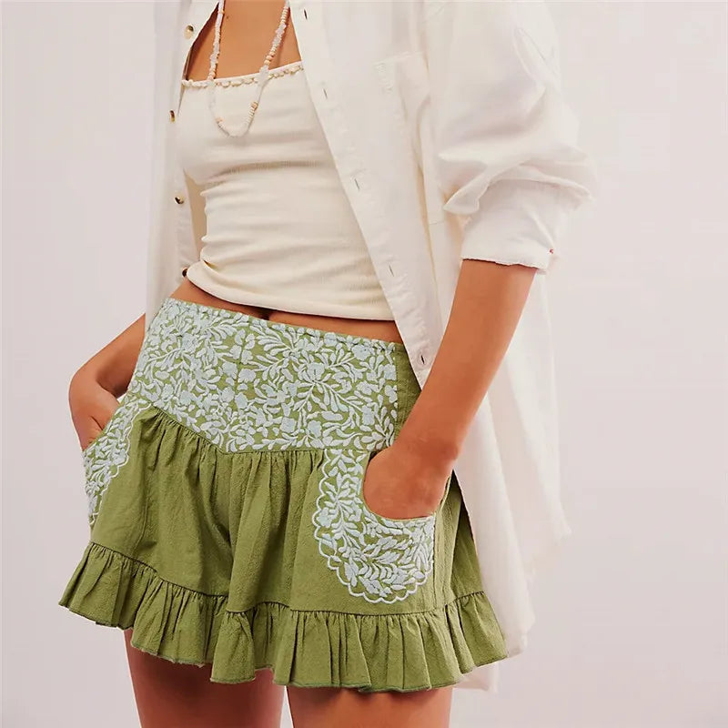 Chelsea Embroidered Ruffle Pocket Shorts
