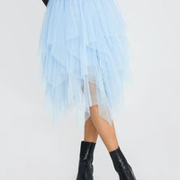 Blue Elegant Elastic Tulle Skirt