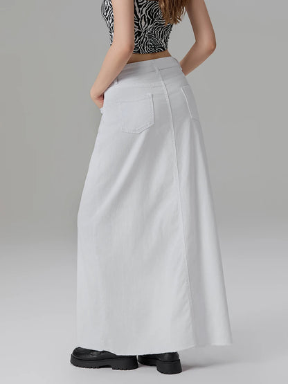 Back-Slit Maxi Jean Skirt