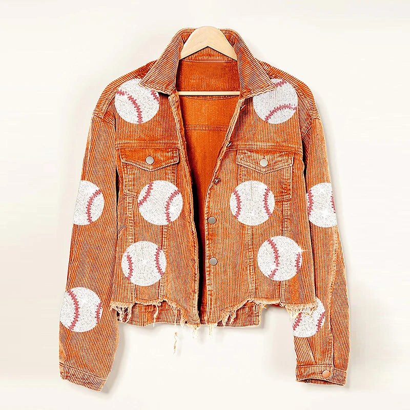 Baseball Corduroy Sequin Bomber Jacket